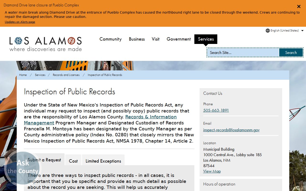 Los Alamos County warrant records County IPRA request office