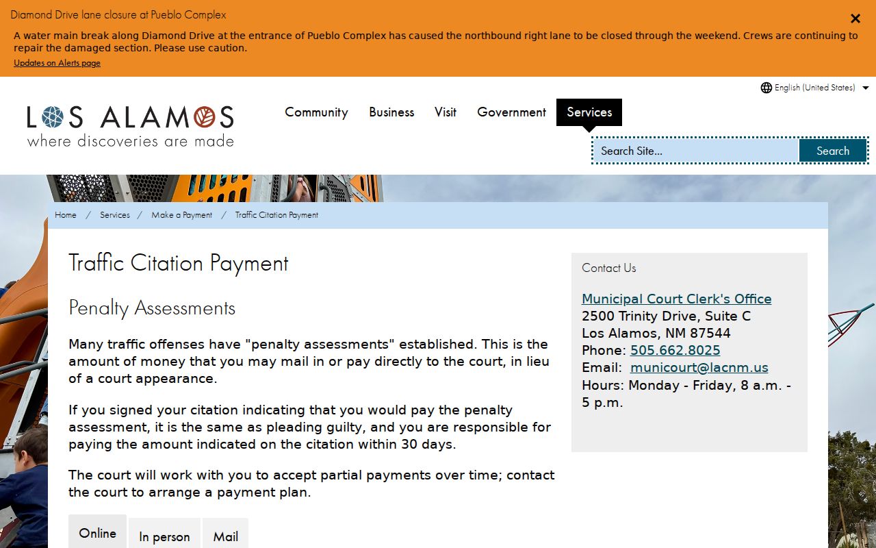 Los Alamos County traffic warrant citation payment instructions
