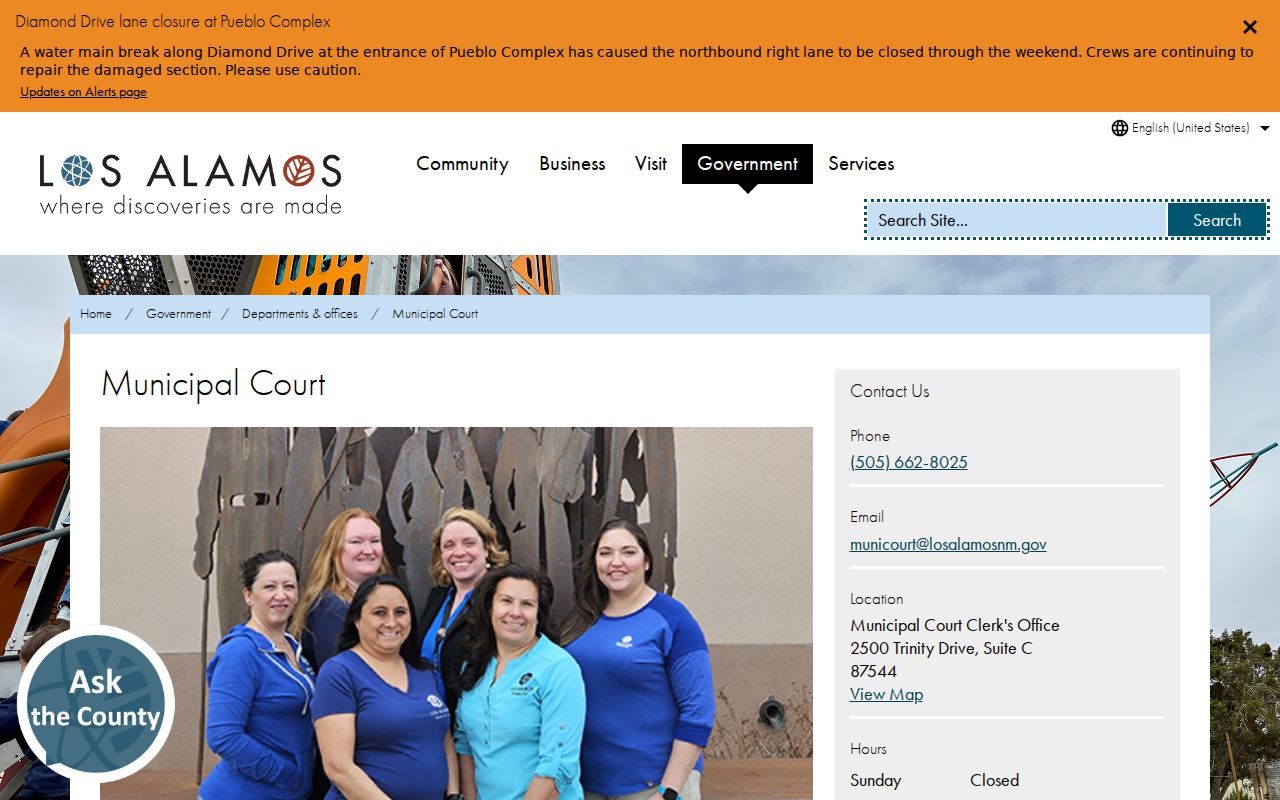 Los Alamos County municipal court warrant records court building