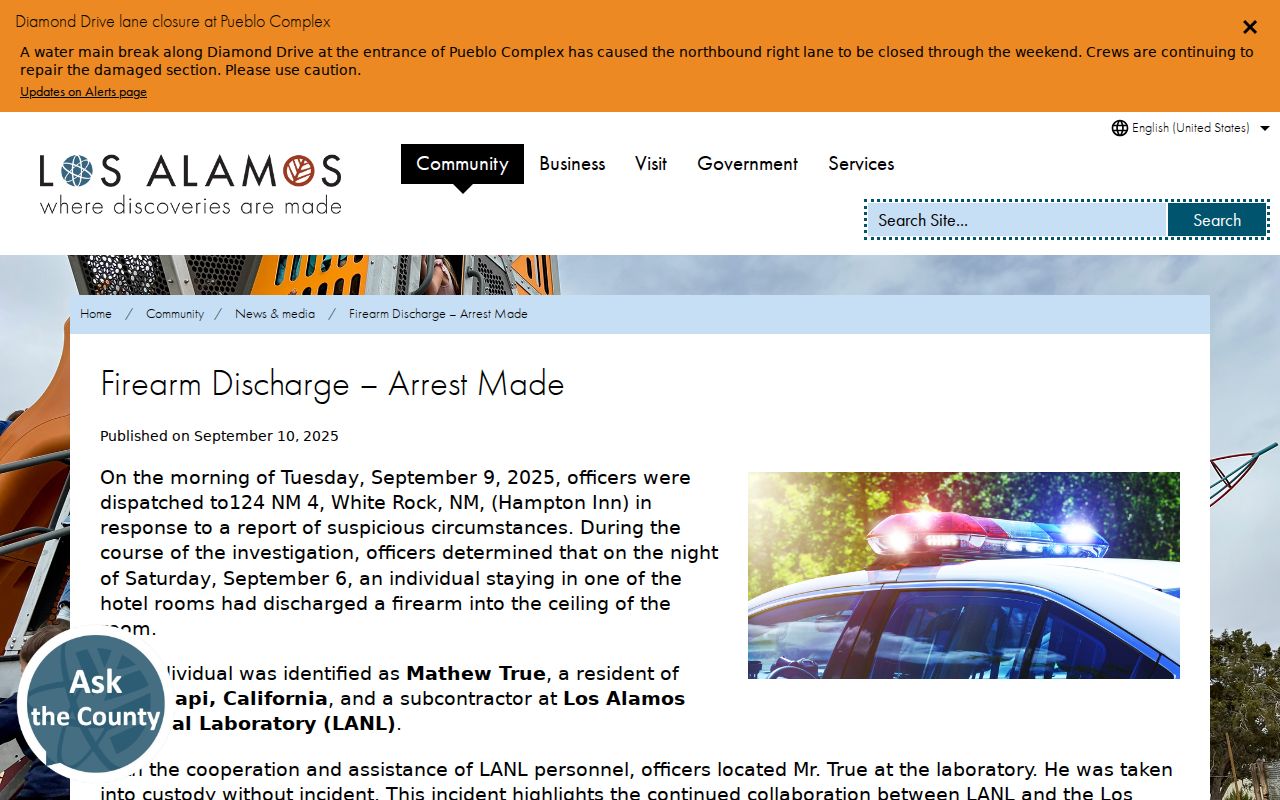 Los Alamos County arrest warrants system-level arrest and search process