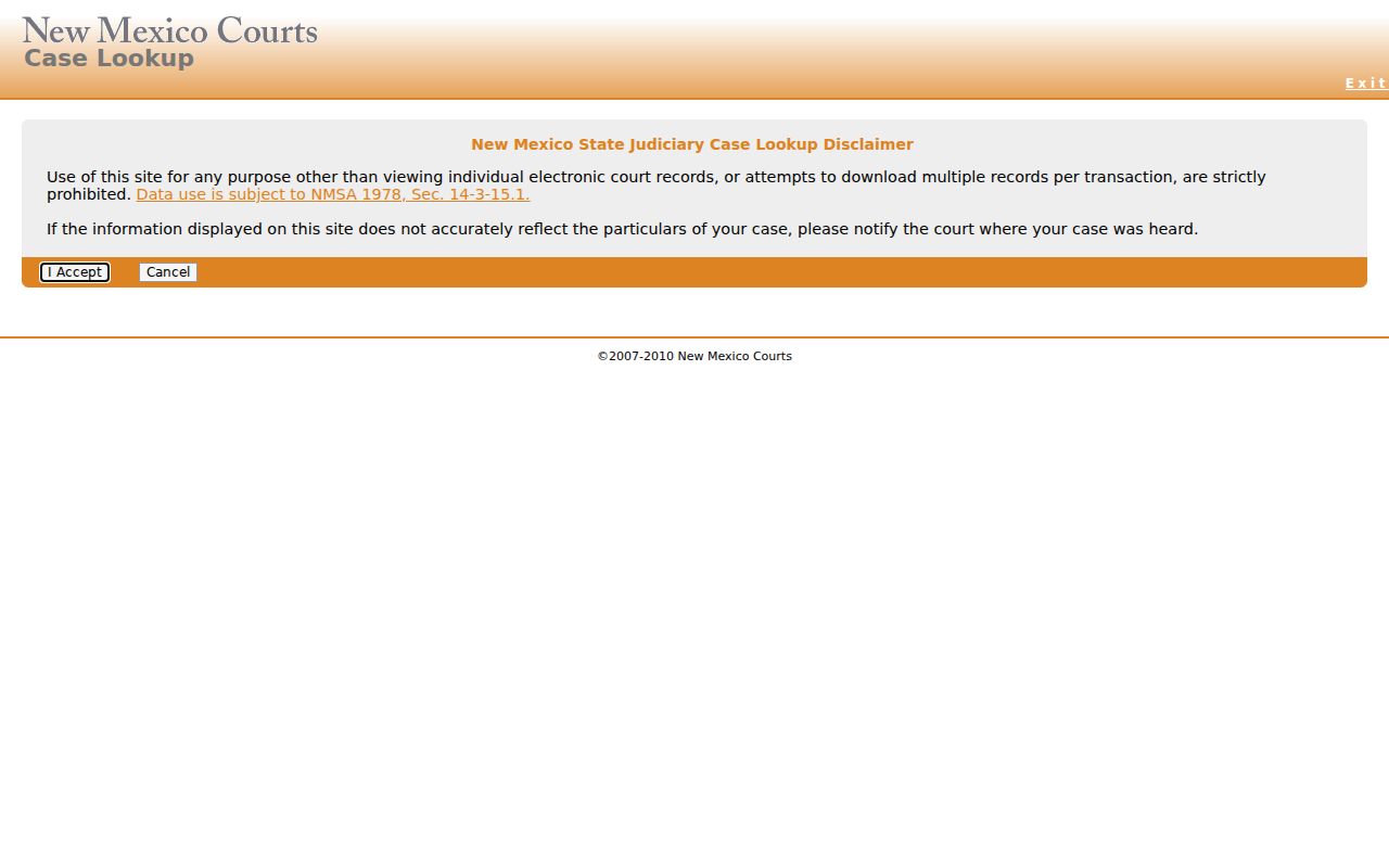 Los Alamos County warrant search New Mexico Case Lookup screen
